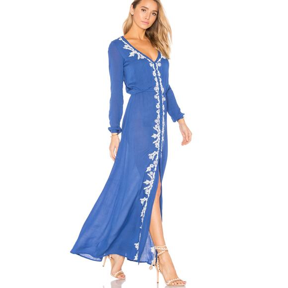 Lovers & Friends Valentine Embroidered Button Front Maxi Dress Size Small - Picture 6 of 15